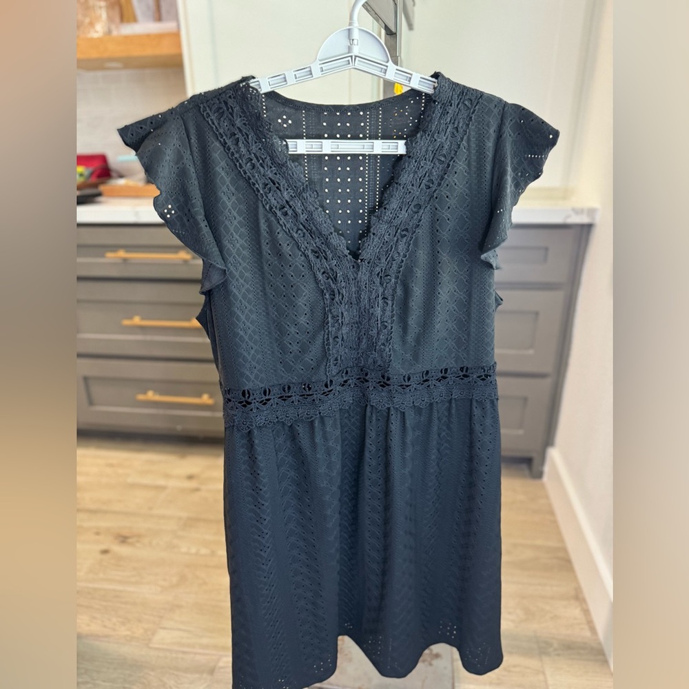 Shein Curve V-Neck Black dress with Black Lace details- Size 1XL - NWOT